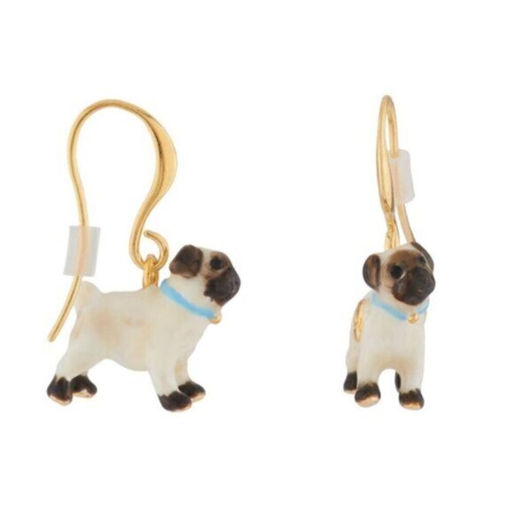 Les Néréides Pug Dog Pendant Hoops - Picture 3 of 3